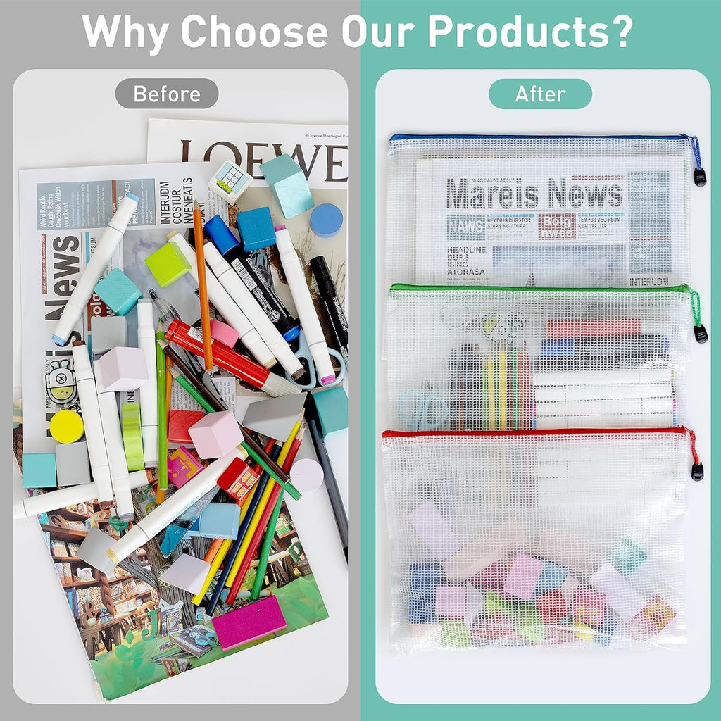 9pcs Mesh Zipper Pouch Bags, B4 Sizes Zipper Pouch, Mesh Bags With Zipper, Plastic Zipper Pouches, 9 Colors Zipper Pouches for Organizing, Board Game Storage, Travel, School Office organize