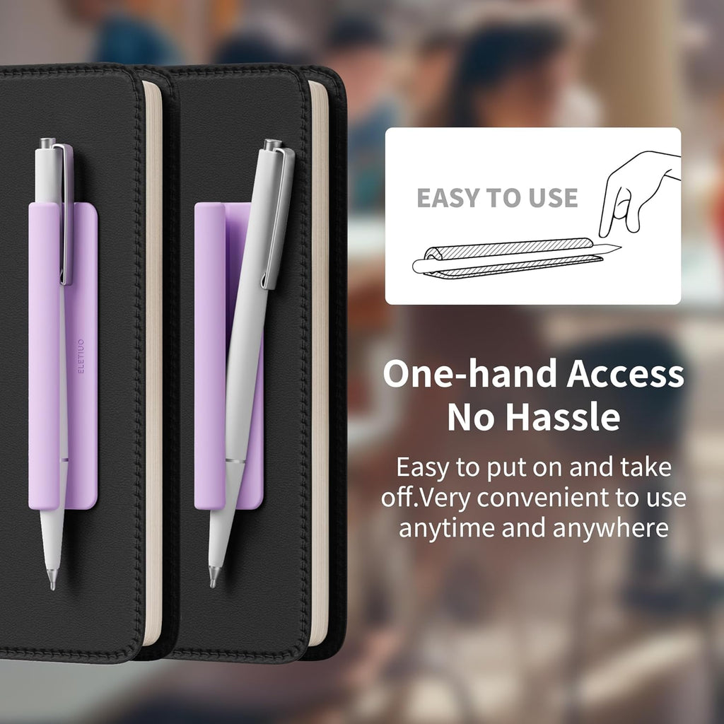 ELETIUO Pencil Holder For Most Pens,Pencils,Self-Adhesive Stick To Notebooks,Diary,Desks,Whiteboards Or Any Surface,Silicone Pen Holder For Home,Office And Desk Organization,Purple