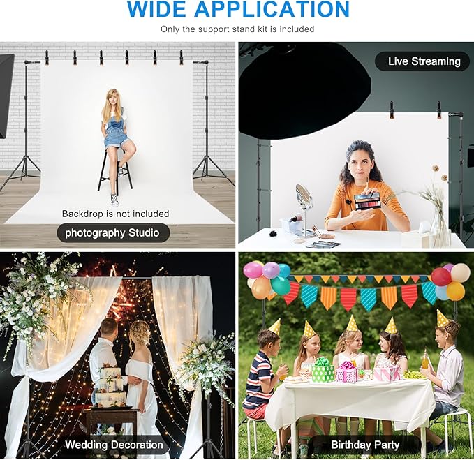 10 x 6.9 Ft Photo Backdrop Support Stand, MSKIRA Adjustable Background Stand, Backdrop Support System Kit for Parties Screen Back Drops Events Decoration, with 6 Clamps, 4 Clips, 2 Sandbags, Carry Bag