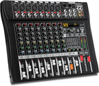 Audio Mixer 8 Channel Professional Mixer Console with 320 DSP Effects, 7-band EQ Sound Mixing Board Digital DJ Mixer w/USB Bluetooth MP3 for Recording, Independent 48V Power & Mute Button