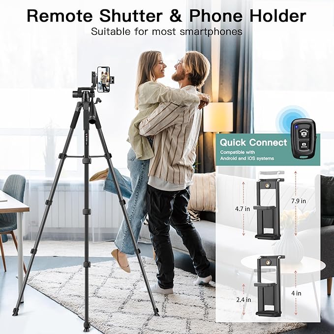 Victiv 68" Phone Tripod Stand, Tablet Tripod for iPhone iPad with Remote and Holder, Phone Stand for Video Recording Travel Photo Vlog Photography, Compatible with Smartphone Digital Camera