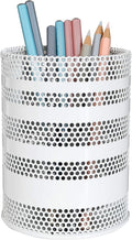 Metal Mesh Pen Pencil Cup Holder Stand Office Desk Organizer Stationery Caddy Makeup Brush Holder, White (Large)