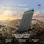 Transcend 2TB SJ25M3C, USB 3.1 Portable Hard Drive Rugged, Anti-Shock Resistant, Compact and Lightweight with Lightning-Fast Speeds, One Touch Backup Button, Type C, Iron Grey - TS2TSJ25M3C