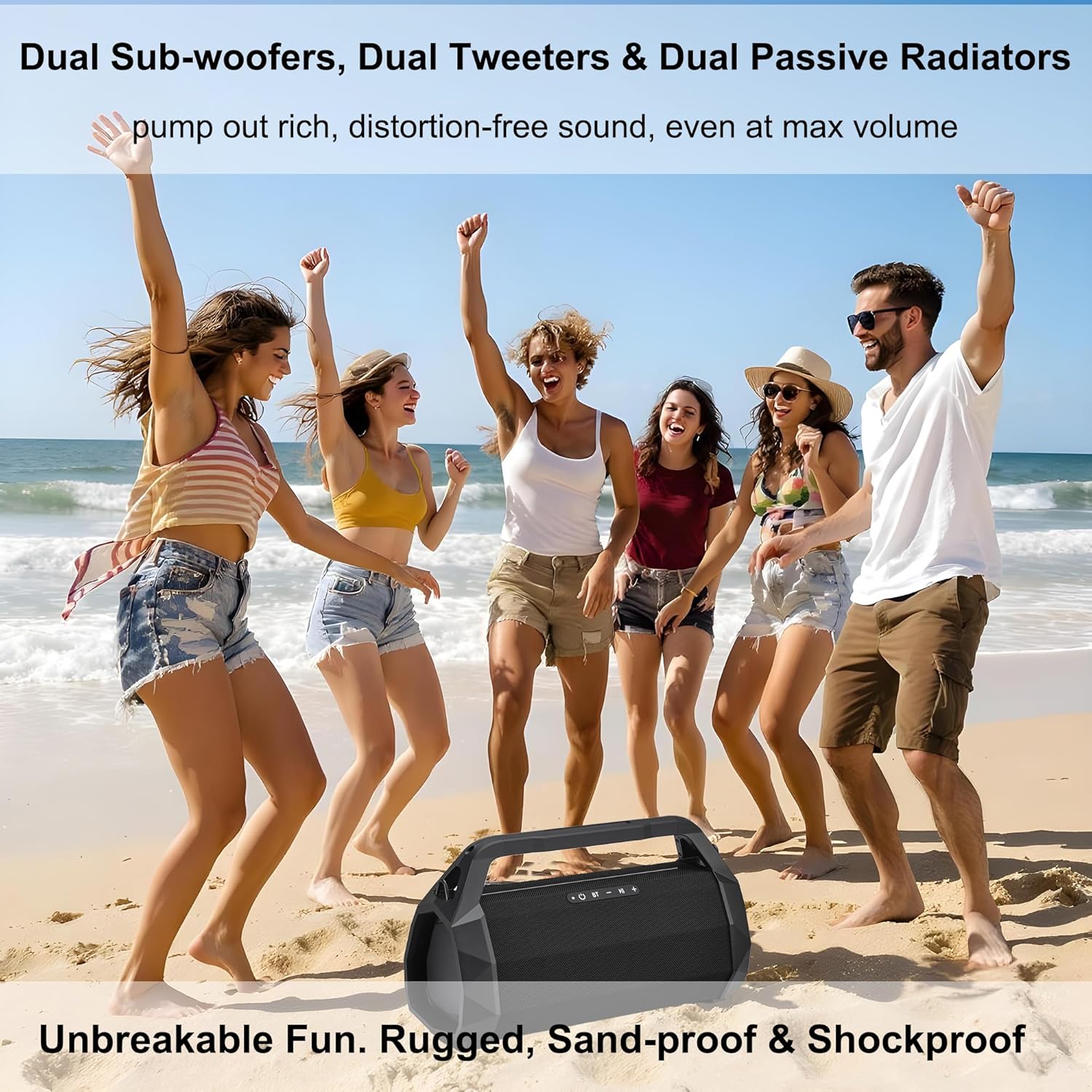 Portable Waterproof Speaker Bluetooth 5.3, Rugged 120W Loud Outdoor Boombox for Beach Pool Parties, Punchy Bass, TWS Stereo, 30 Hours Playtime, Ideal for Job Sites