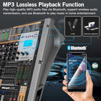 Digital Mixer 16 Channel,Sound Board Mixing Console, Dual DSP Reverb, Dual 7-Band EQ, 48V Phantom Power, 4 Group Stereo Output Input, PAD