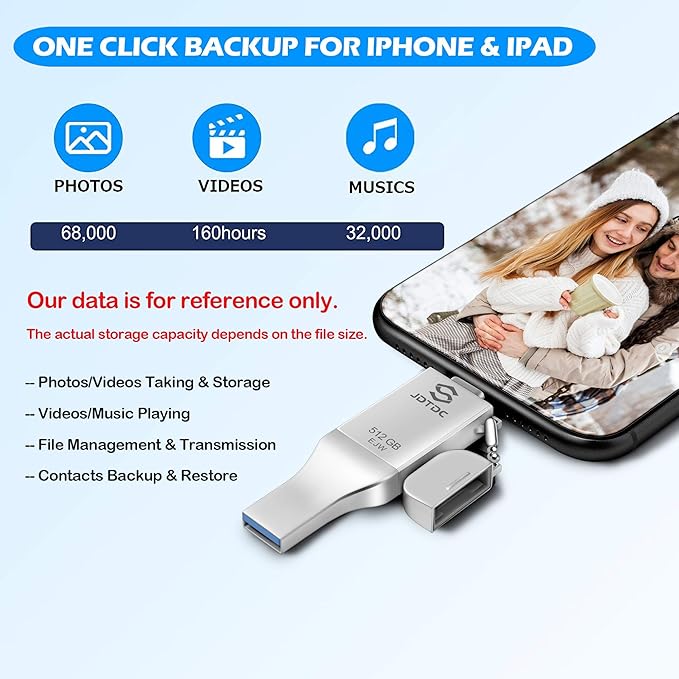 JSL JDTDC 512GB Apple MFi Certified iPhone-Photo-Stick USB C for iPhone 16/15, 3 in 1 USB3.0 iOS-Flash-Drive-for-iPhone Memory-Stick Thumb Drive iPhone Backup Memory Stick for iPhone iPad Android PC