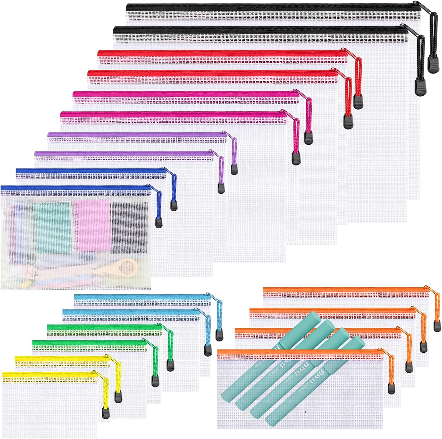 20pcs Mesh Zipper Pouch Bags,9 Sizes Plastic Zipper Bags for Organization,Reusable Zipper Pouches for Puzzle Board Game Storage,for Travel School Office Supplies.