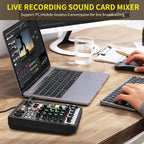 4 Channel Audio Mixer, Professional DJ Mixer Sound Board Mixing Console with 99-Bit DSP Effect, Bluetooth USB Interface Stereo Mixer Board with 48V Phantom Power For Recording Live Stream