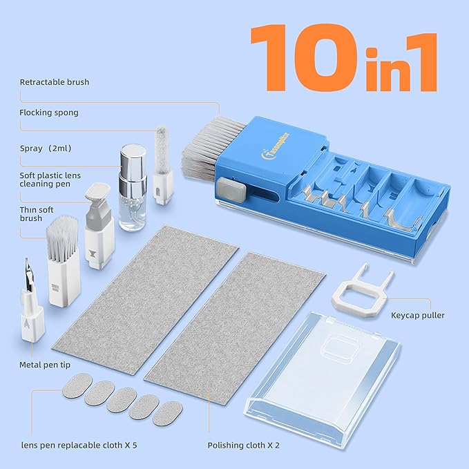 Laptop Cleaning Kit, Keyboard Cleaning Kit with Spray and Wipe, Keyboard Cleaner for MacBook iPad Tablet iPhone Computer Camera Lens Airpods Earbuds, Mutitool Brush for Electronic Screen