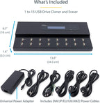 StarTech.com Standalone 1 to 15 USB Flash Drive Duplicator/Cloner/Eraser, Multiple USB Thumb Drive Copier / Sanitizer, System File / Sector-by-Sector Copy, 1.5 GB/min, 3-Pass Erase, LCD, TAA
