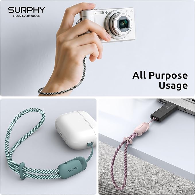 SURPHY 3 Pack Phone Wrist Strap with CellPhone Tether Tab, Cellphone Lanyard, Phone Strap with 2-Color Braided, Wrist Lanyard