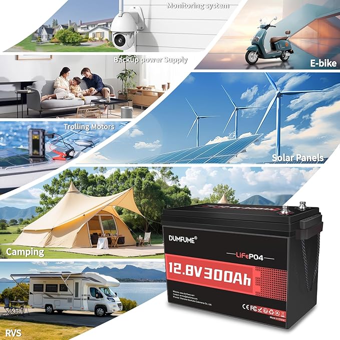 12V 300Ah Lithium LiFePO4 Battery,200A BMS Max.3840W Load Power,Rechargeable Lithium Iron Phosphate Battery for Solar Energy Storage,Backup Power,RV,Camping