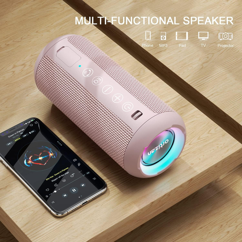 Ortizan Portable Bluetooth Speakers, IPX7 Waterproof Wireless Speaker with 24W Loud Stereo Sound, Deep Bass, Bluetooth 5.3, RGB Lights, Dual Pairing, 30H Playtime for Home, Outdoor, Party