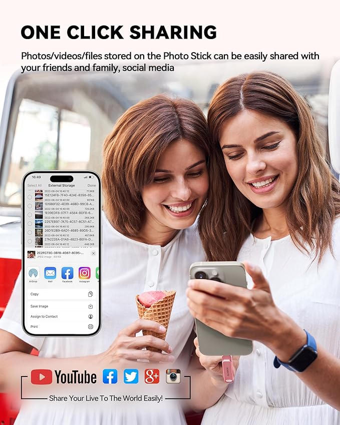 MFi Certified 256GB Flash Drive for iPhone Photo Stick, USB Thumb Drive Memory Stick High Speed USB Drive Photo Storage for iPhone Flash Drive Compatible for iPhone/iPad/Android/PC (Pink)