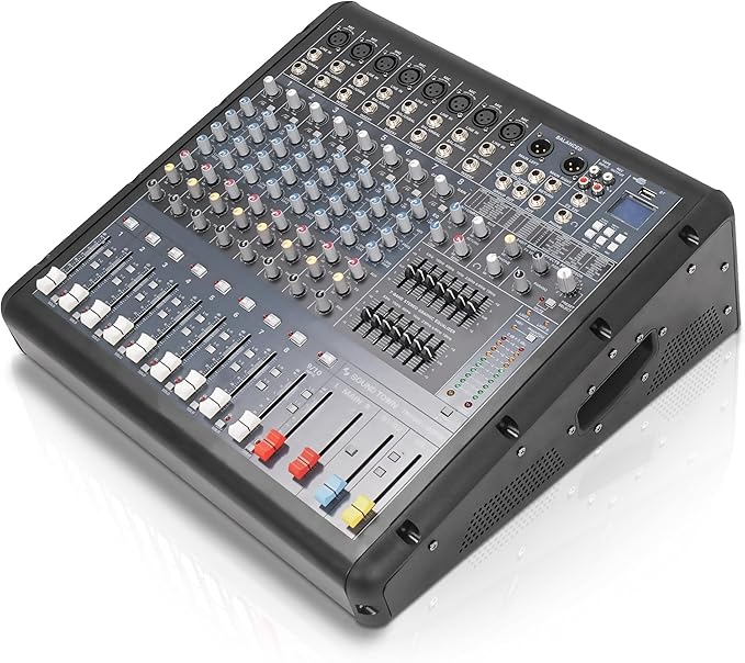 Sound Town 10-Channel 2x800W Powered Mixer w/ 2 Bus, DSP effects, USB, MP3, Dual 7-band EQ, Phantom Power (TRITON-102PW)