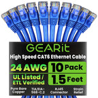 GearIT Cat 6 Ethernet Cable Pack - 10-Pack 1.5 ft Cat6 Ethernet Patch Cables | RJ45 Network Patch Cable, 10 Gbps Snagless Gold-Plated Connectors - Ethernet Cable Cat 6 for PC, TV, Router - Blue
