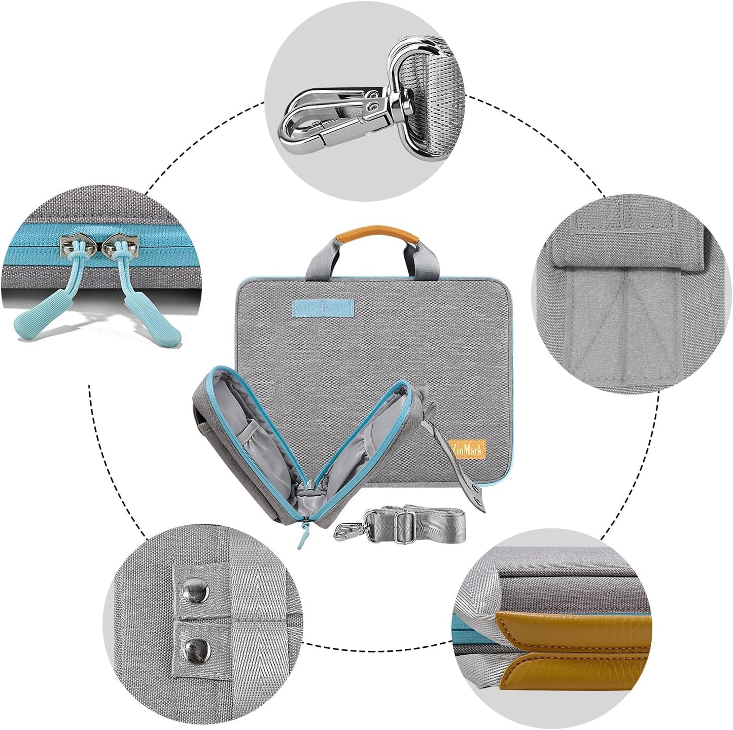 Laptop Case 15.6 Inch Briefcase Military-Grade Protection with Detachable Belt Bag, Compatible All Model of 15-16 Inch MacBook Pro and Most Popular 15.6 Inch Notebooks Chromebooks (Gray&Blue)