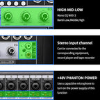 S-10 Audio Mixer 10 channel 8 channel Professional DJ Mixing Console with Reverb MP3 Player Bluetooth 48V Phantom Power Supply USB Recording for Studio Karaoke Live Music