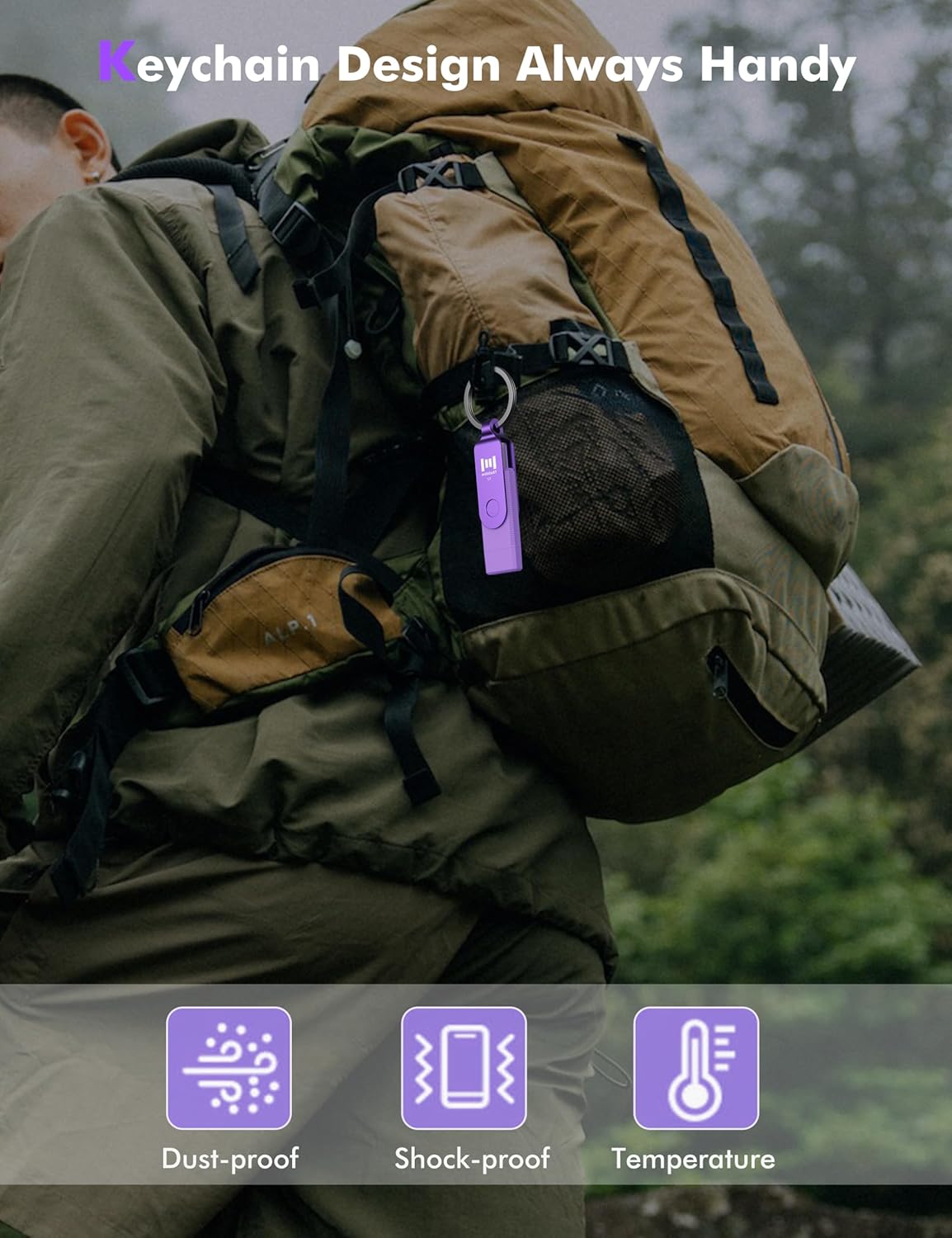 MOSDART 1TB USB3.1 Fast Speed C and A Dual Flash Drive, exFAT Memory Stick with Keychain and LED Indicator, for iPhone 15 and 16, Android Phone, iPad, MacBook, and Other Laptops, Purple