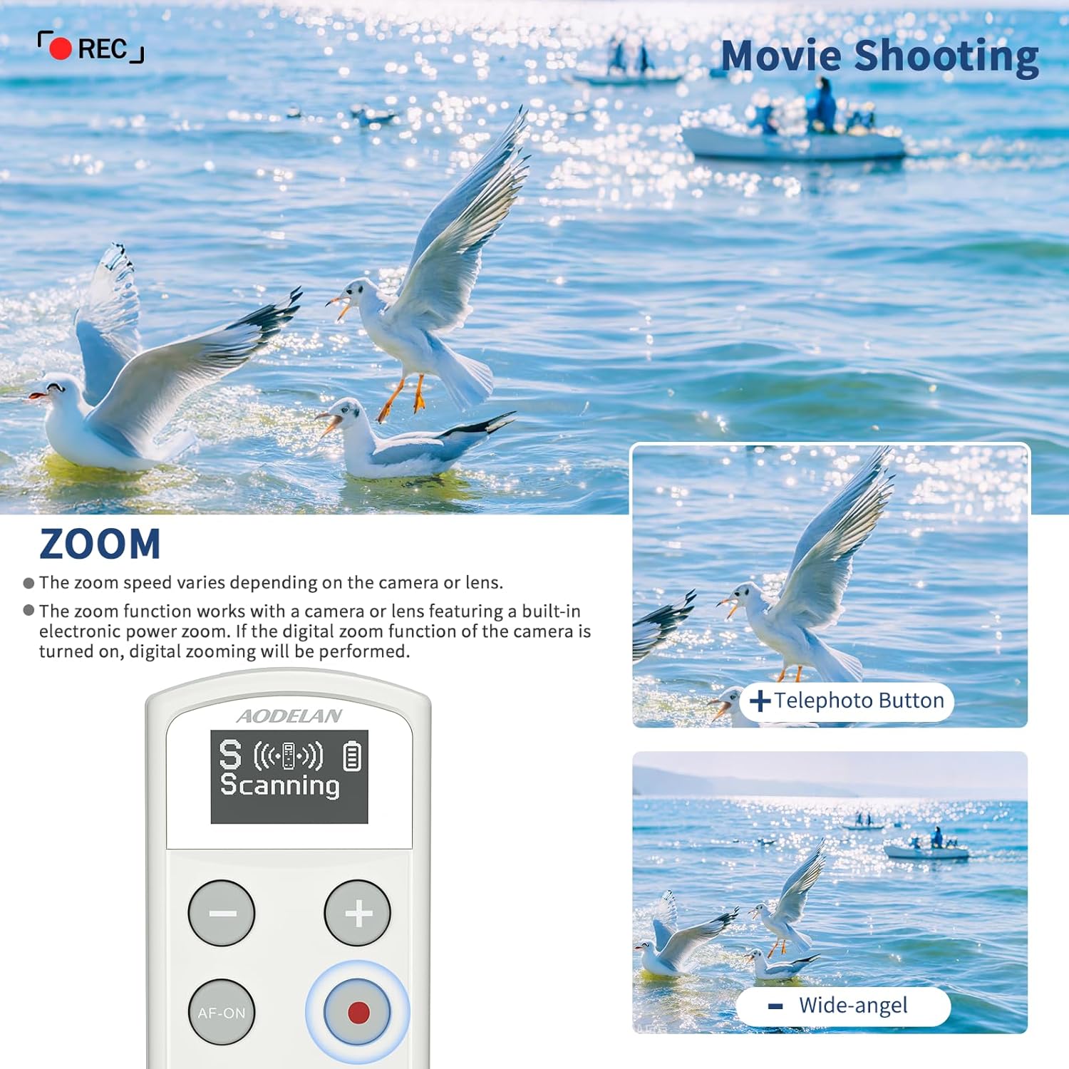 Camera Rechargeable Shutter Release for Sony, AODELAN Wireless Remote Control Zoom Focus Record Compatible with Sony ZV-E10,ZV-1F,ZV-1,A6400,A6700,A7C,A7III,A9,A9 II,DSC-RX0 II,Replace RMT-P1BT(White)