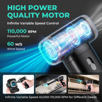 HAUSHOF 8V Mini Electric Air Duster-110,000RPM High Power Compressed Air blower, Rechargeable Brushless Motor Durable Cleaner, Variable Speed Dust Blower for Computer, PC Keyboard, Electronics, Car...