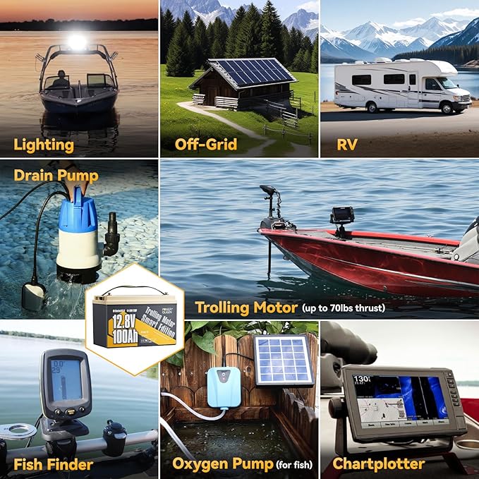 Power Queen 12V 100Ah Group 31 LiFePO4 Battery Bluetooth 5.0, Deep Cycle LiFePO4 Battery Max. Output Power 1280W, 100A BMS with Low-Temp Cut-off Protection for RV, Trolling Motors, Solar System