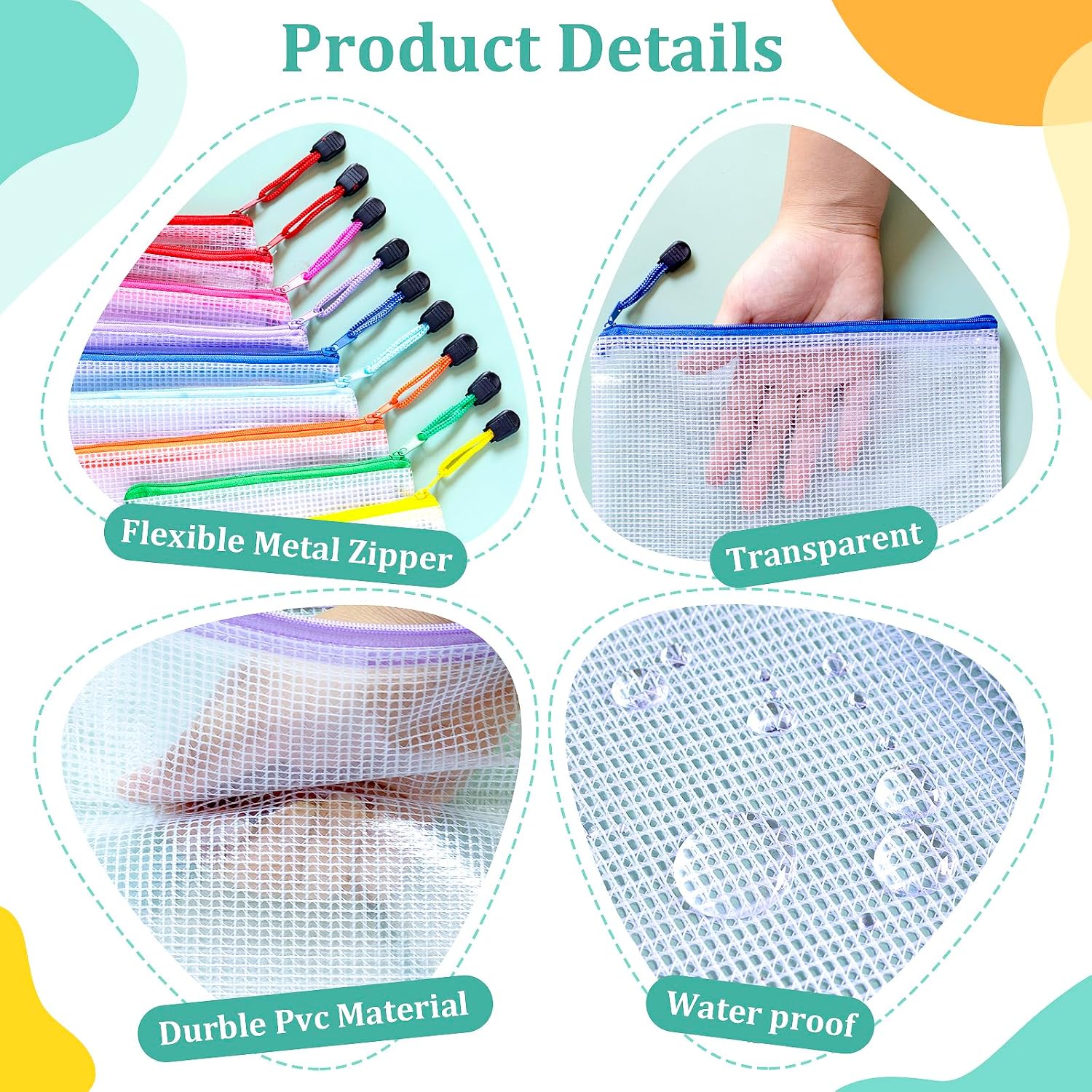 18pcs Mesh Zipper Pouch Bags, B5 Mesh Pouch, 9 Color Zipper Pouches for Organizing, Board Game Storage, Travel, School, Office