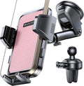 [2025 New] Dashboard Phone Holders for Your Car (+Air Vent Clip) [Military Grade Stable] , Car Cell Phone Holder, Rotatable Suction Cup Car Phone Mount for All Phone (Pink)