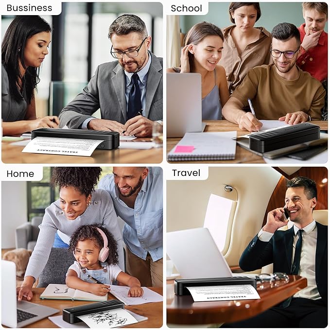 2025 Portable Printers Wireless for Travel, Inkless Thermal Printer Support 8.5" x 11"& A4, Mobile Printers with Carry Case, Bluetooth Portable Printer for Office,Travel,School,Car,Home,Black