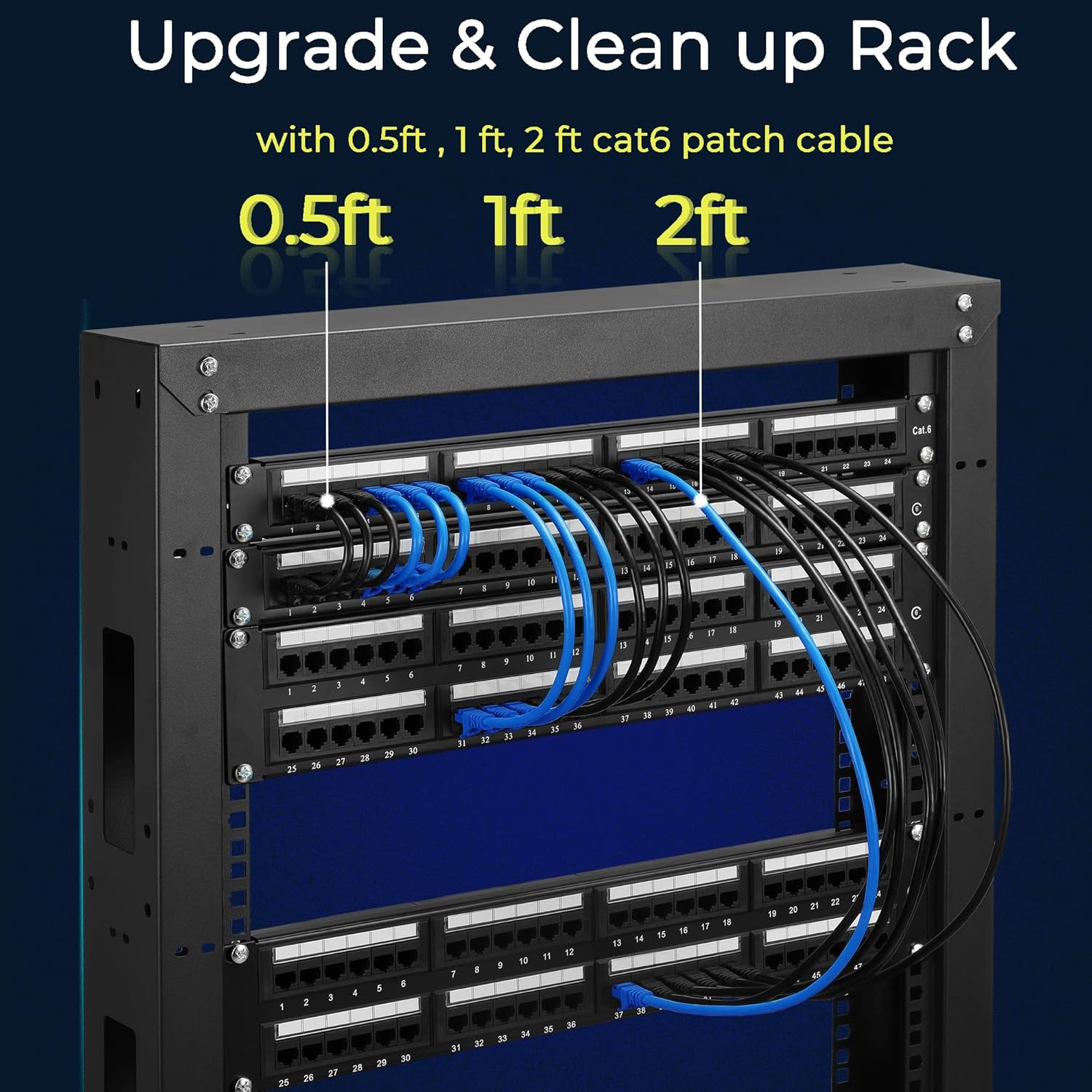 Rapink Patch Cables Cat6 5ft (24 Pack), Ethernet Patch Cable 10G Support, Cat 6 Patch Cable for Patch Panel to Switch, Flexiable Cat 6 Ethernet Cable with Gold Plated Blue