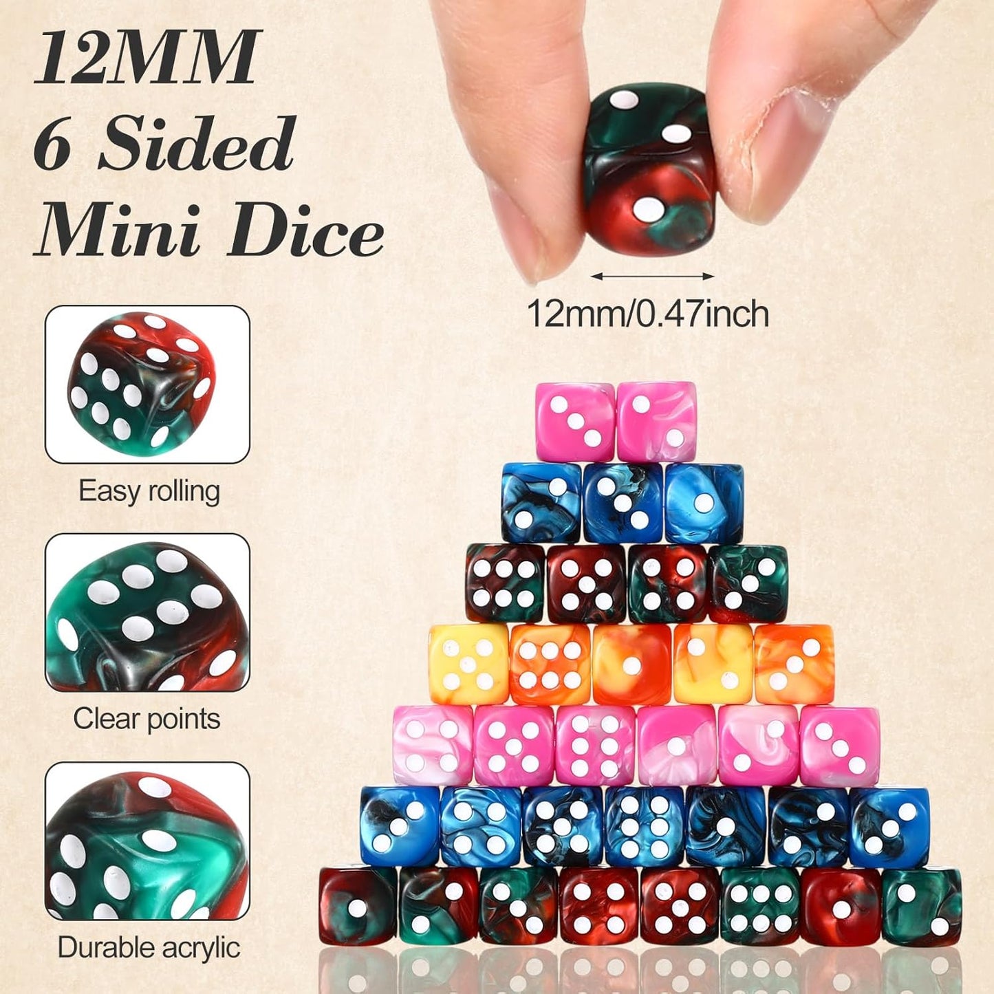 144 Pieces 12mm 6 Sided Mini Dice Set for School Classroom Table Games D6 Game Standard Dice with Portable Plastic Box for Teaching Math Learning