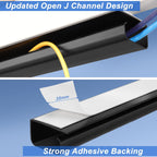 Cable Management Under Desk 94.5in (6X L15.8in) J Channel, ZhiYo Cord Organizer for Desk, Self-Adhesive Cable Organizer, Cord Management Wire Organizers for Cords, Wire Management Cable Raceway Black