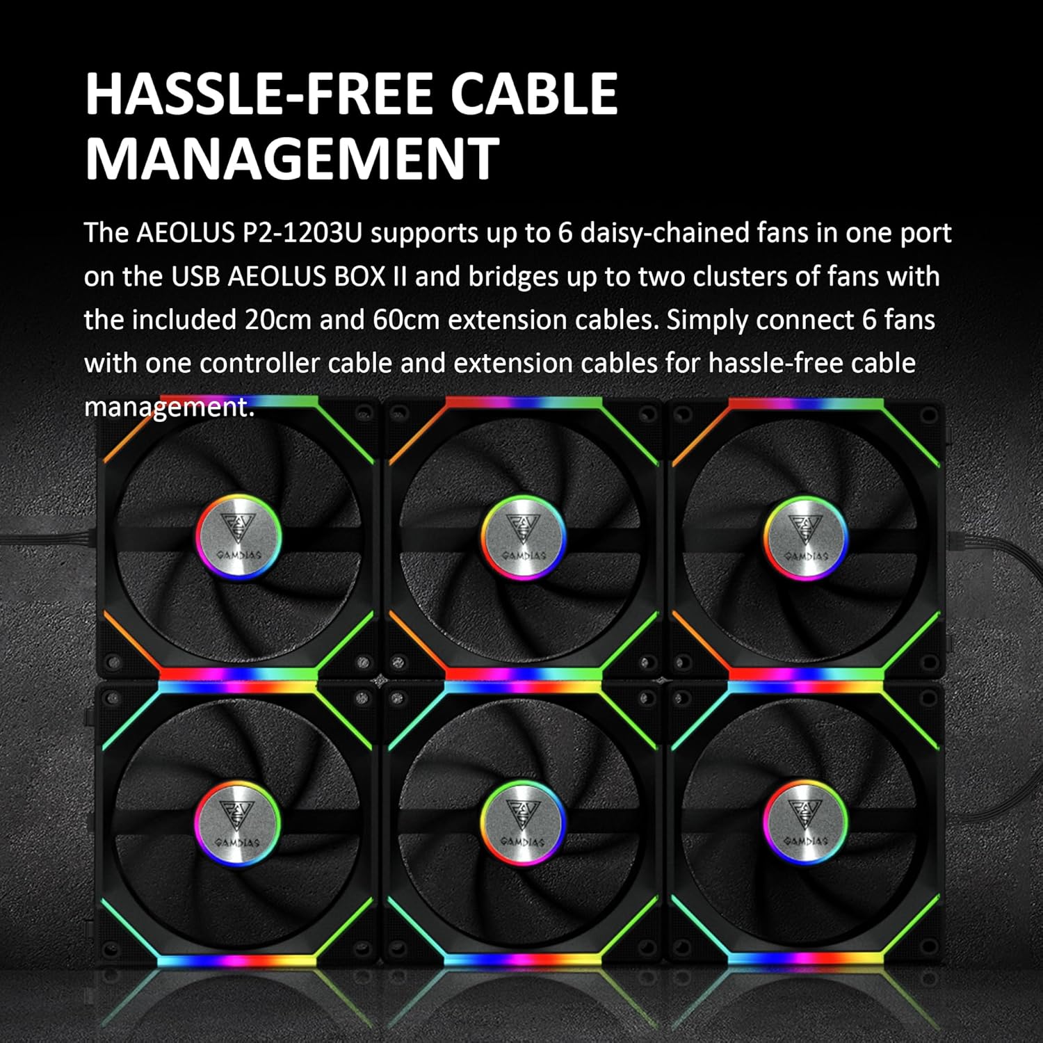 GAMDIAS Aeolus P2-1203U 120mm ARGB PWM Fan(3 Fan Pack w/USB Hub), Include Reverse Fan Blade x3, ARGB Sync Ready, Easy Installation & Cabless Daisy-Chain Design, Silent Operation, Up to 2400RPM, Black