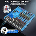 Professional Audio Mixer, 6 Channel, Input 48V Phantom Power Stereo Digital USB Bluetooth MP3 Computer Input, Build-in 16 Effect DSP, for Recording, Live Streaming, Podcasting MG60S