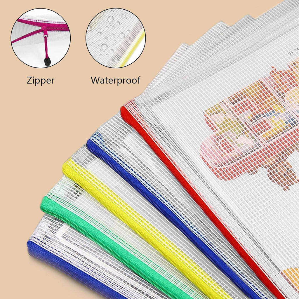 24pcs A4 Mesh Zipper Pouch Bags, Mesh Bags with Zipper Bulk, Pouches for Organization, Clear Storage Bags for Classroom, Travel, Office