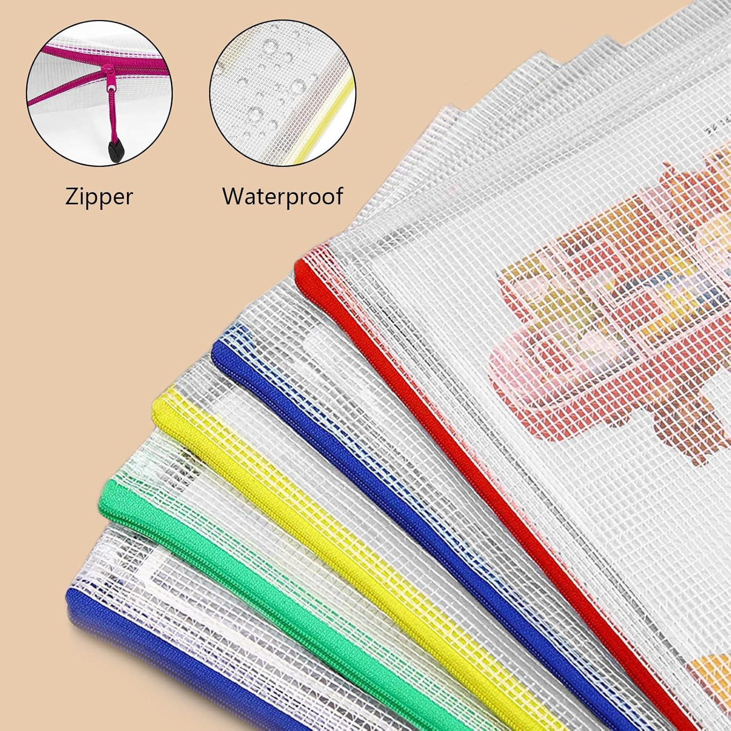 24pcs A4 Mesh Zipper Pouch Bags, Mesh Bags with Zipper Bulk, Pouches for Organization, Clear Storage Bags for Classroom, Travel, Office