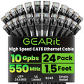 GearIT Cat 6 Ethernet Cable Pack - 24-Pack 1.5 ft Cat6 Ethernet Patch Cables | RJ45 Network Patch Cable, 10 Gbps Snagless Gold-Plated Connectors - Ethernet Cable Cat 6 for PC, TV, Router - Black