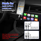 USB to USB-C and Lightning Cable 2 in 1 Coiled Cable Support Aple Carplay & Android Auto [MFi & 3A Fast Charge & Data Sync] Coiled Lightning and USB C Cable for iPhone 17/16/15/14/13/Android, Silver