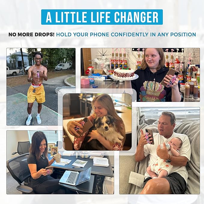 Phone Grip Strap - Reversible Finger Holder for Phone Back, Customizable Anti-Slip Design, Wireless Charging Compatible Detachable Holder for iPhone - Red & Red Tie dye