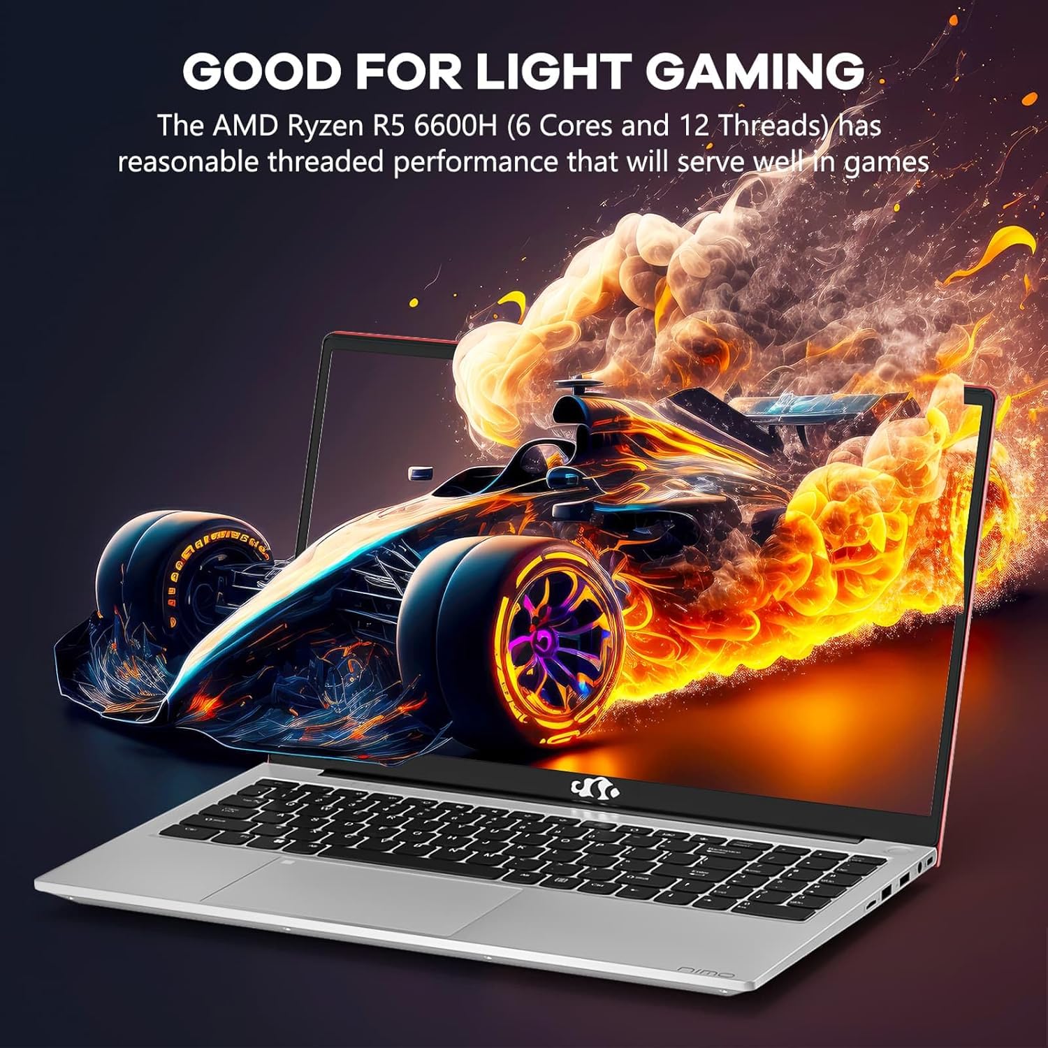 NIMO 15.6" IPS FHD-Gaming-Laptop, AMD Ryzen 5 6600H 6-Cores 660M GPU 64GB DDR5 RAM 2TB SSD(Beat i7-1165G7, Up to 4.5GHz) Computer with 100W GaN Type C Fingerprint Backlit Keyboard Win 11