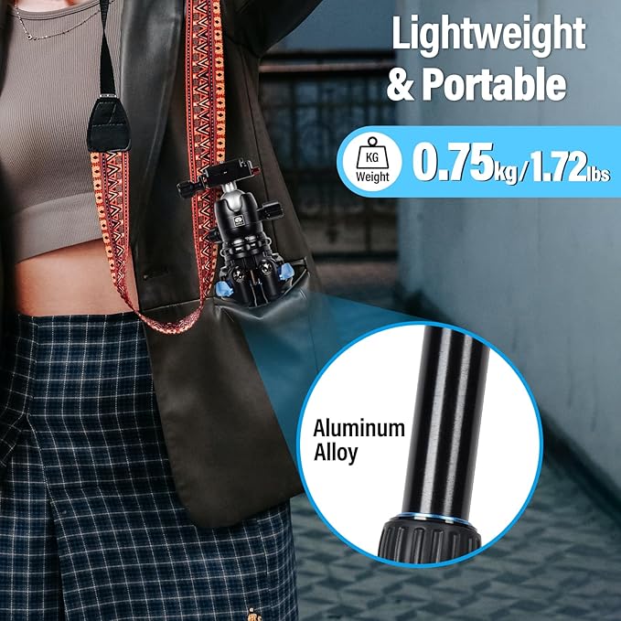 SIRUI AM203 Mini Travel Tripod with 360° B00K Ball Head, Lightweight Aluminum Tripod for Travel and Tabletop Use, Max Load 20lbs/10KG, Folded Height 11.4”, Max Height 16.7”