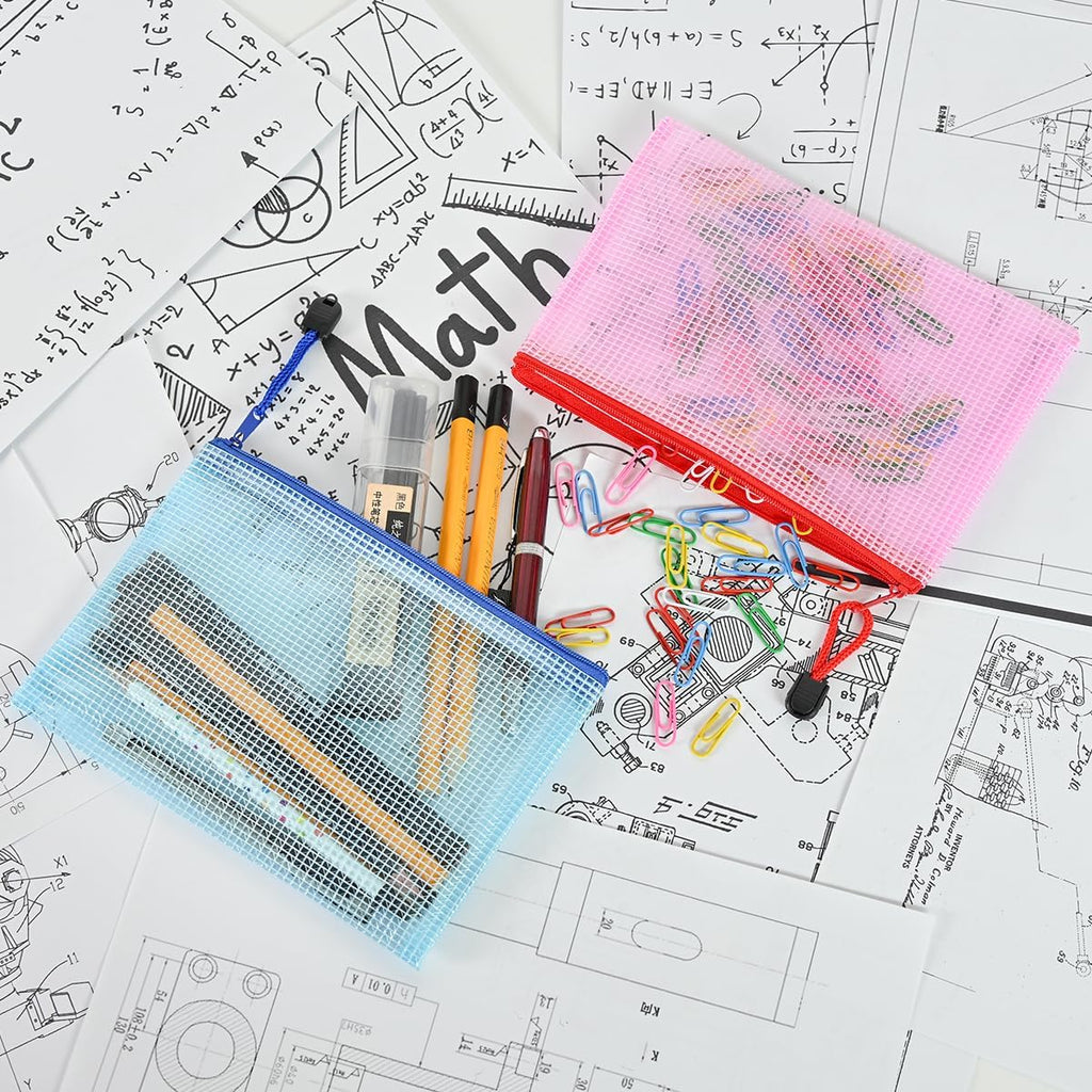 AUSTARK 20 Pcs Zipper File Bags, Plastic Mesh Pouch, Board Game Storage Bag, Waterproof Bags for Office School (B6 Size 7.6''x5.3'', Multicolored)