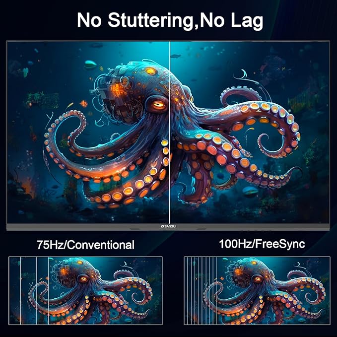 SANSUI 24 inch Monitor, IPS Display FHD Computer Monitor, 100Hz Monitor VESA Mount with HDMI Inputs for Home Office (HDMI Cable Included)