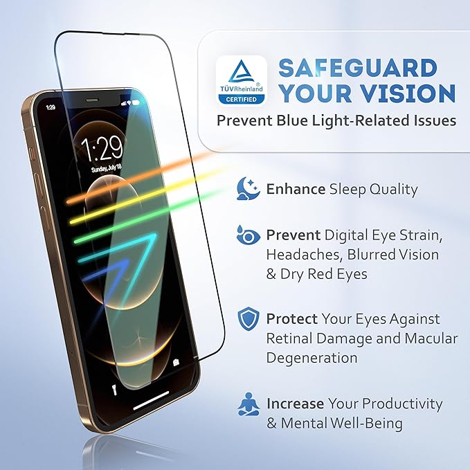 Deppa |2 Pack| Anti-Blue Light Screen Protector for iPhone 12 Pro Max (6.7')| Scratch Resistant Tempered Glass | 3D Edge to Edge Coverage | Easy Installation Kit | Eye Safeguard TÜV Certified