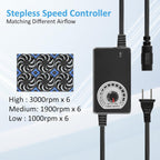 120mmx6 720mm Adjustable Computer PC Vent Fans 3V-12V Speed Controller for Flexible Arrange Cabinet Rack Space Window Wall Server Mining Rig Chicken Coop Exhaust Cooling