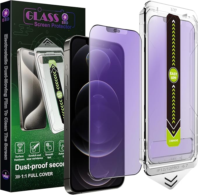 (2-Pack Anti Blue Light Matte Screen Protector for iPhone 12 Pro Max (6.7-Inch),9H Tempered Glass,Anti-Glare,Full Coverage,Anti-Fingerprint,Auto Dust Removal,Bubble-Free