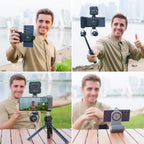 KIWIFOTOS Travel Phone Camera Grip Smartphones Tripod Handle with Remote Control & Cold Shoe Mount for iPhone 16 15 14 Pro Max Samsung S24 S25 Selfie Vlog Video Shooting