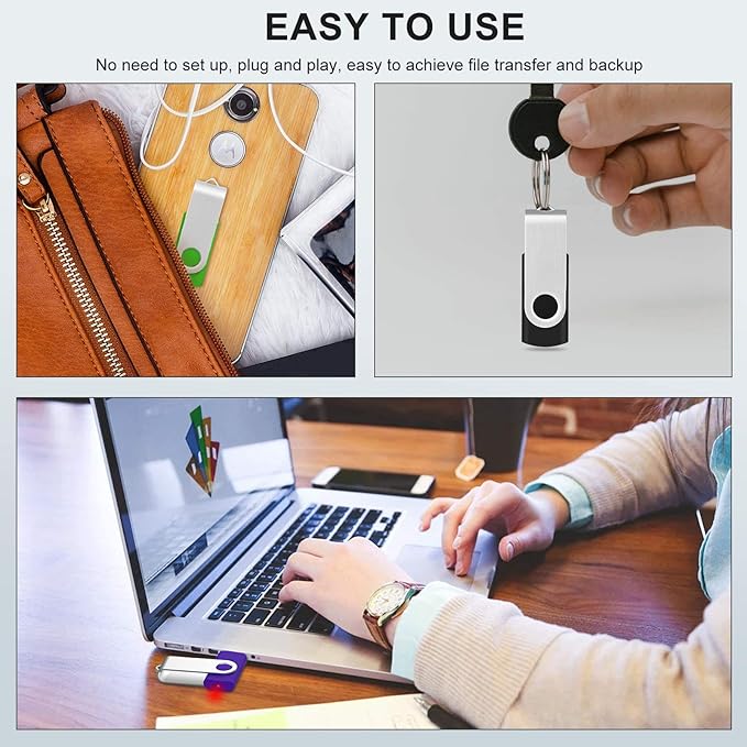 KOOTION 5 Pack 32GB USB 3.0 Flash Drives Swivel USB Stick Thumb Drives with High-Speed Transfer(Colors: Black, Blue, Green, Purple, Red)