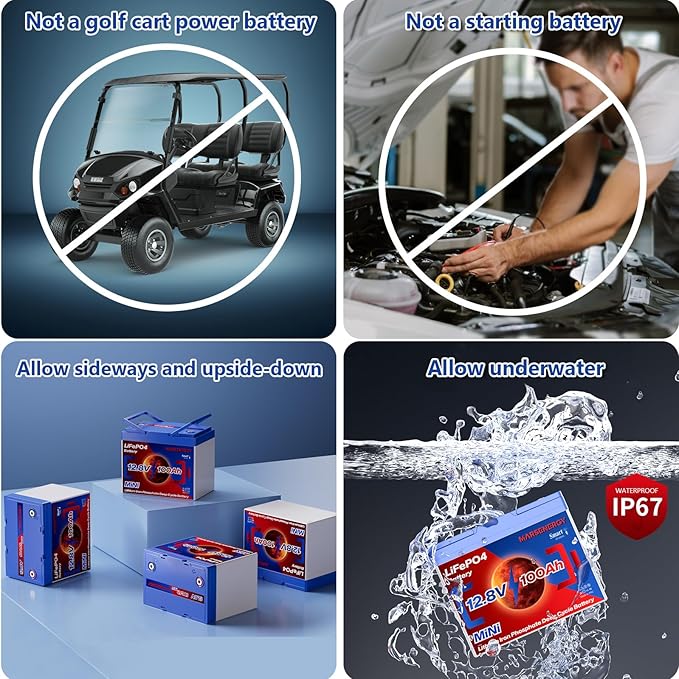 12V 100Ah Lifepo4 Battery, Bci Group 24, Built-In 100A Smart BMS, 4500 To 15000 Deep Cycle Grade A Cells Lithium Battery For Rv, Trolling Motor, Marine, Home Energy Storage, Solar Panel System (BT2PC)