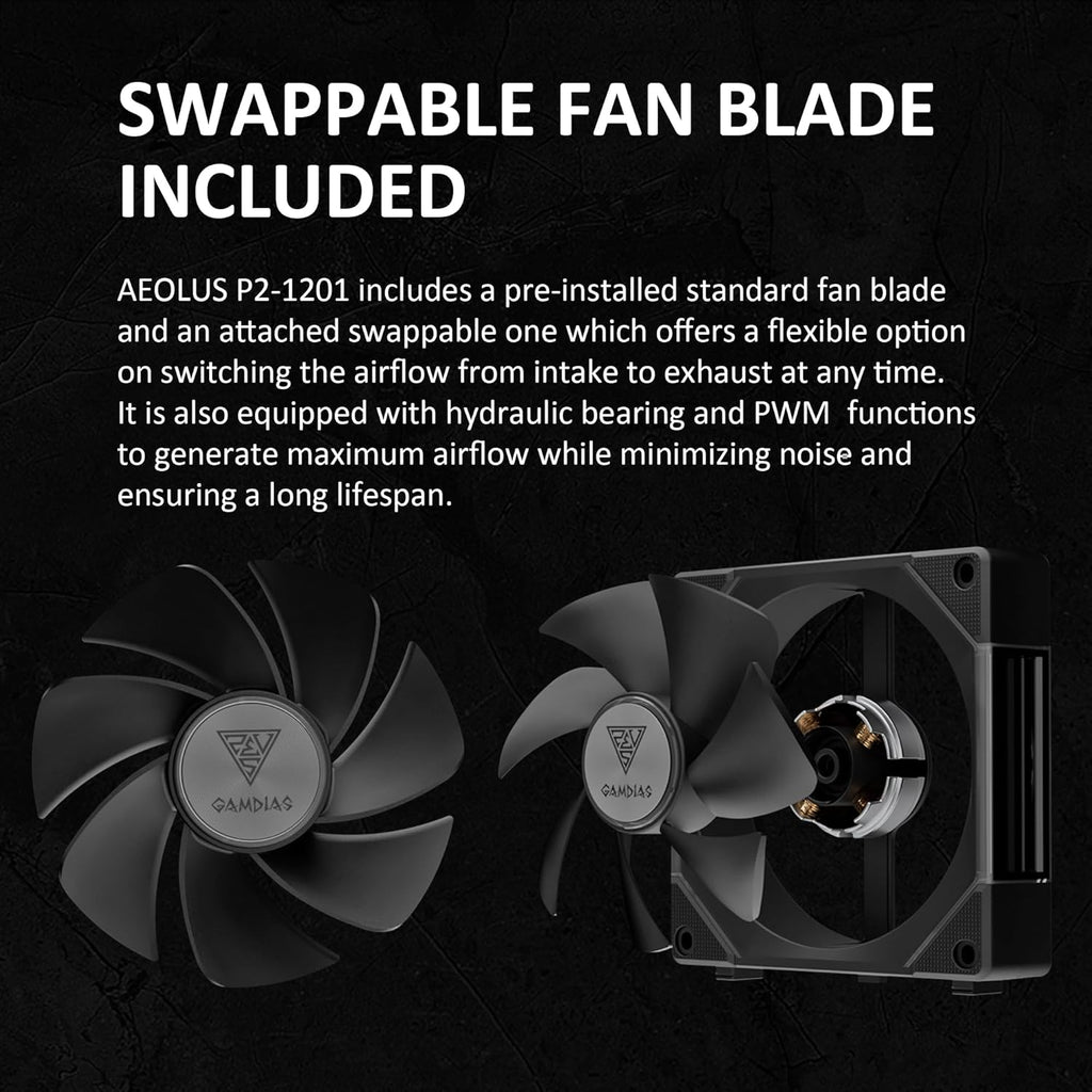 GAMDIAS 120mm ARGB PWM Case Fan, 2 Blades in 1 Fan Pack (Standard & Reverse Blades), Sync with RGB Motherboards, Easy Installation & Cable Management w/Cabless Daisy Chain Design